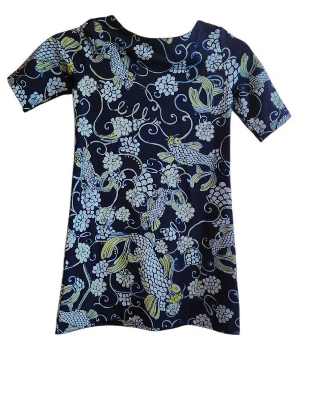 Lilly Pulitzer Navy Blue A Line Floral Koi Shift Dress.  Dont Be Koi